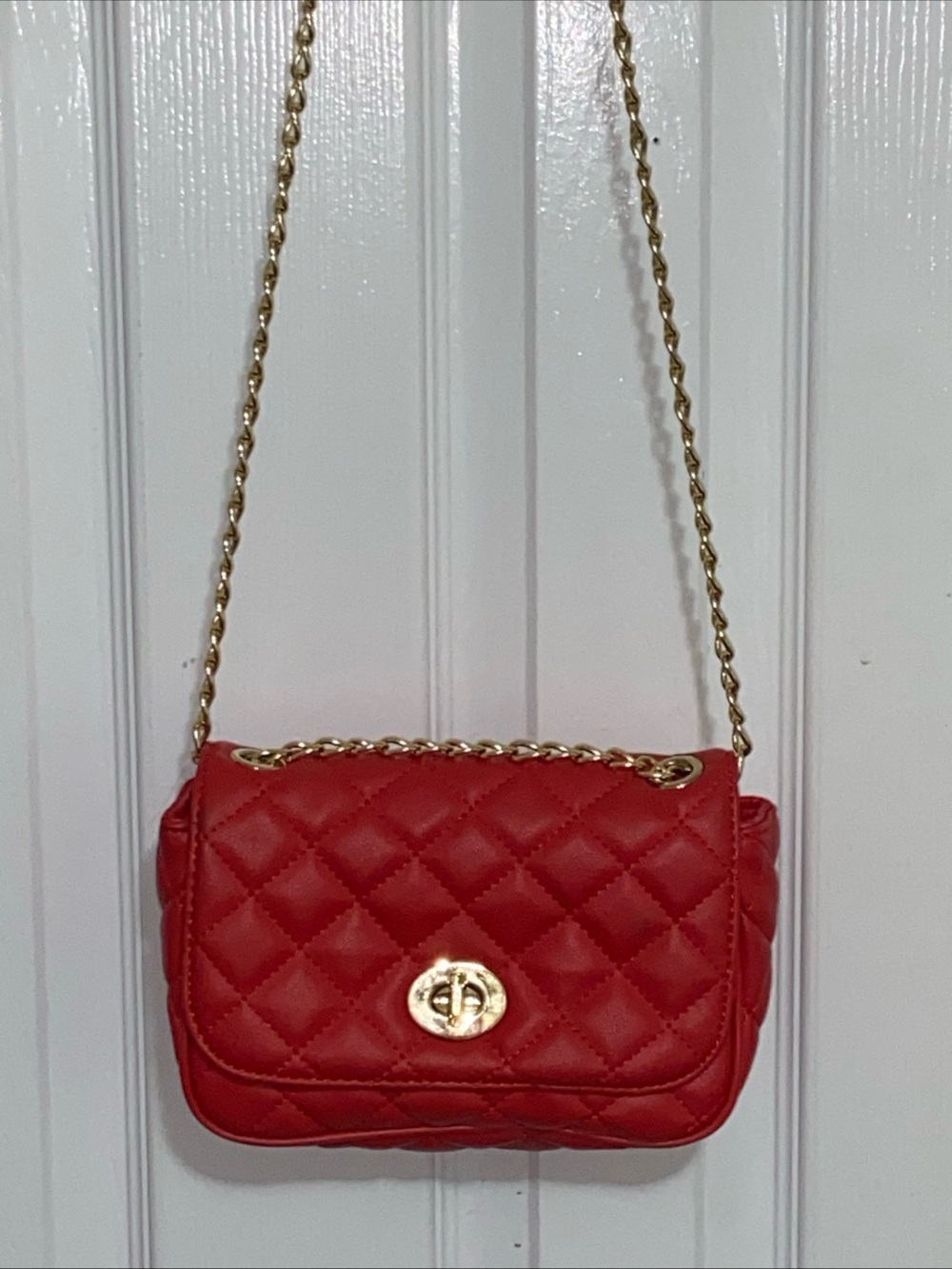 Aldo Red Quilted Crossbody with Gold Chain